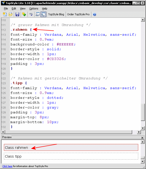 So sehen die Stile in einem CSS-Editor aus